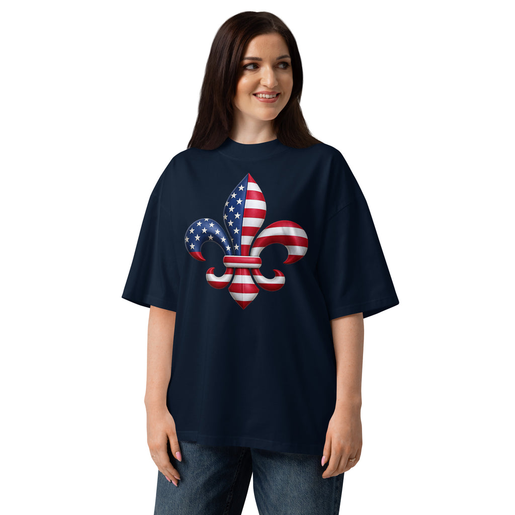 New Orleans Unisex organic oversized high neck t-shirt — French Navy — front