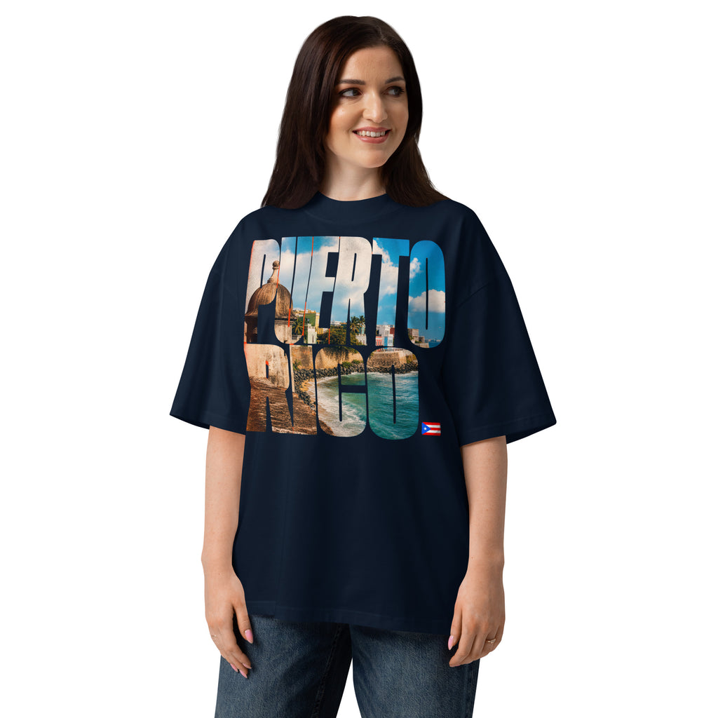 Puerto Rico Unisex organic oversized high neck t-shirt — French Navy — front