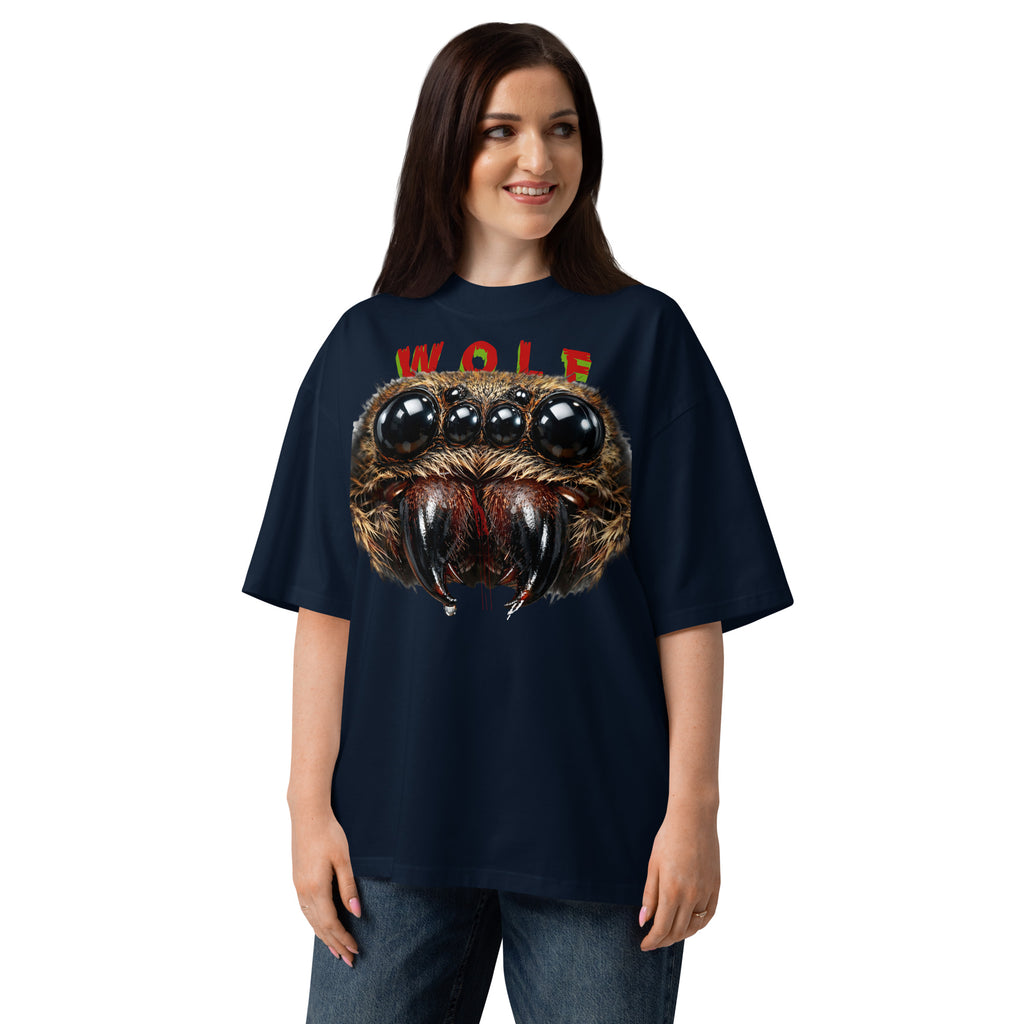 Spider Eyes Unisex organic oversized high neck t-shirt — French Navy — front