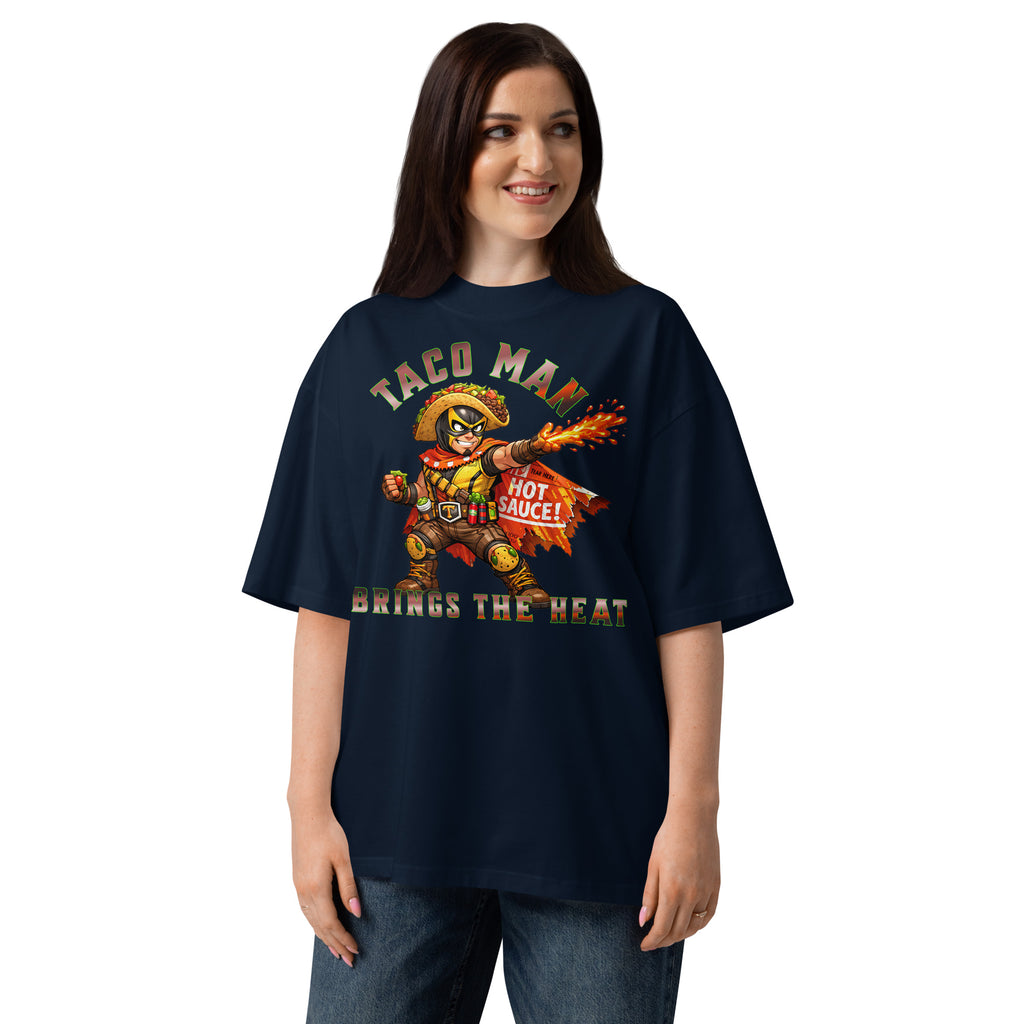 Taco Man Unisex organic oversized high neck t-shirt — French Navy — front