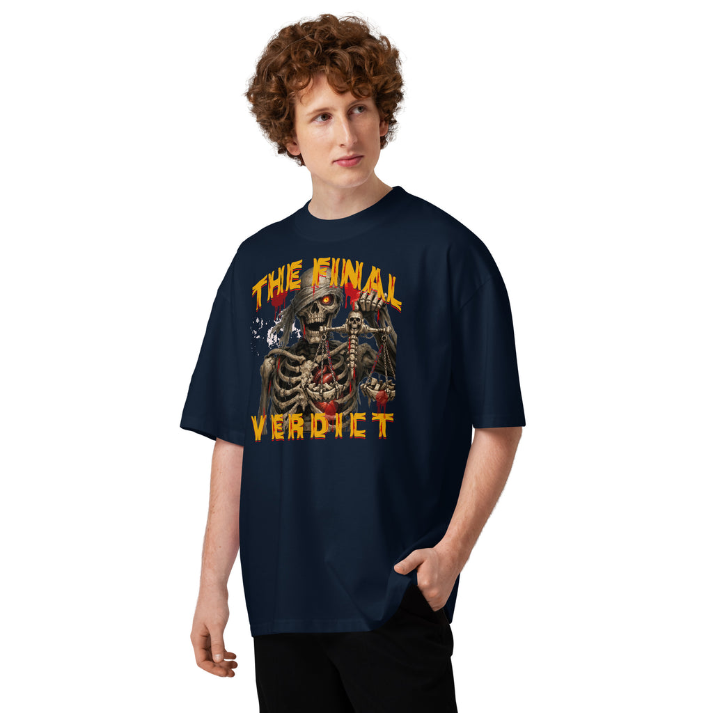 The Final Verdict Unisex organic oversized high neck t-shirt — French Navy — front