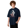 USA Lion Fearless Unisex organic oversized high neck t-shirt — French Navy — front