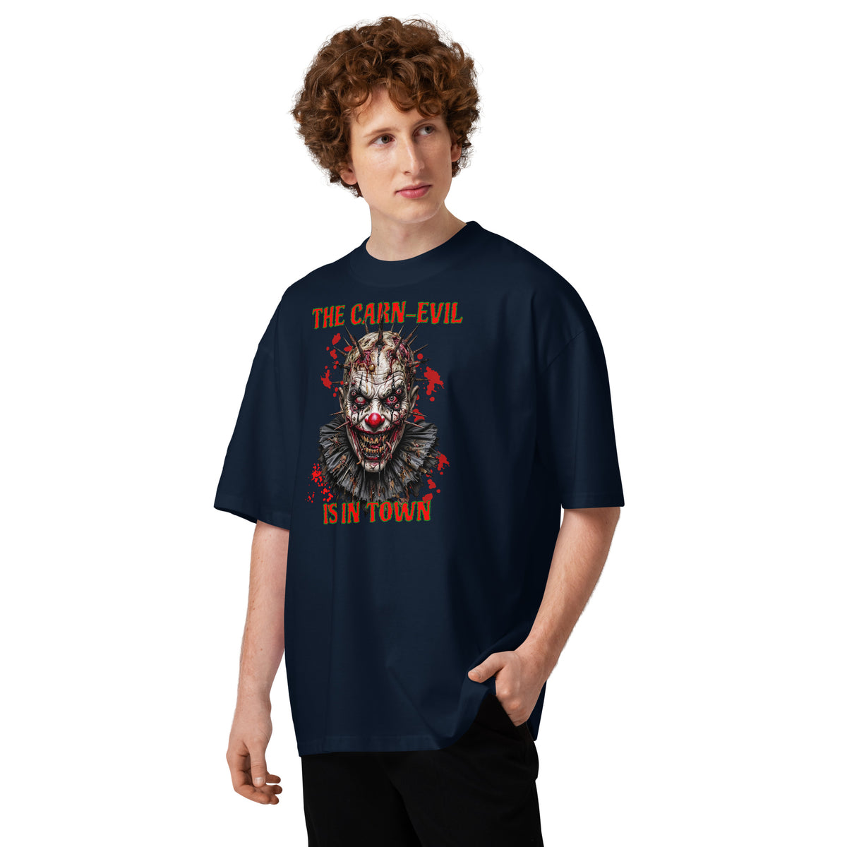 Undead Clown 2 Unisex organic oversized high neck t-shirt — French Navy — front