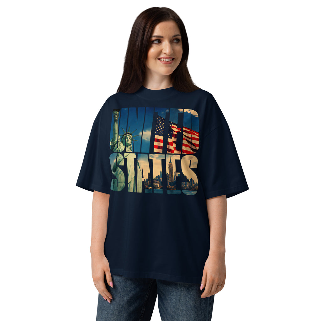 United States Unisex organic oversized high neck t-shirt — French Navy — front