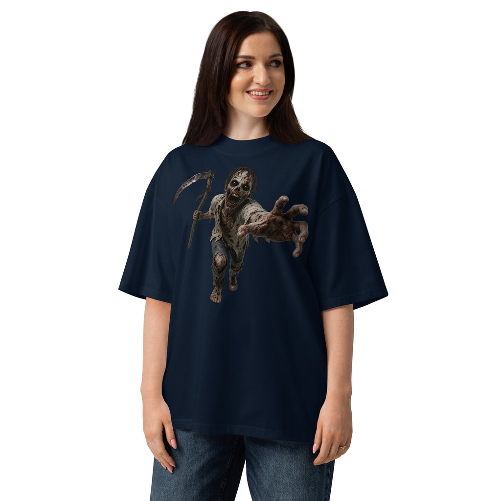 Zombie Run Unisex organic oversized high neck t-shirt — French Navy — front