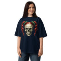 Ponytails Skull Unisex organic oversized high neck t-shirt — French Navy — front