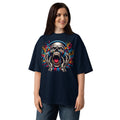 Screaming Skeleton Unisex organic oversized high neck t-shirt — French Navy — front