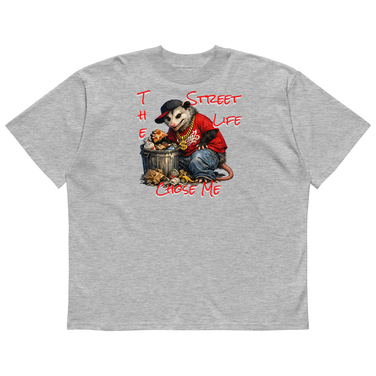 NY Possum Life Unisex organic oversized high neck t-shirt — Heather Grey — front