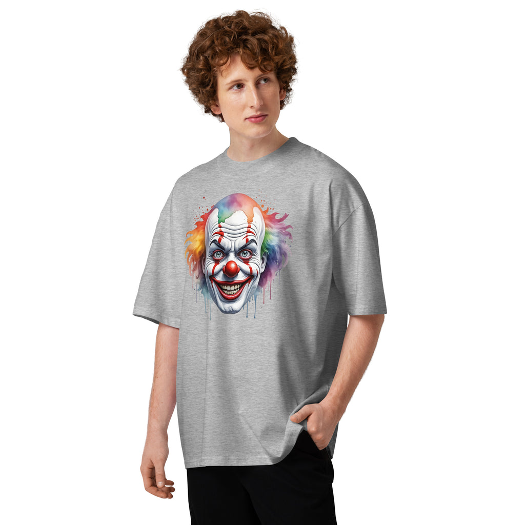 Painted Clown Unisex organic oversized high neck t-shirt — Heather Grey — front