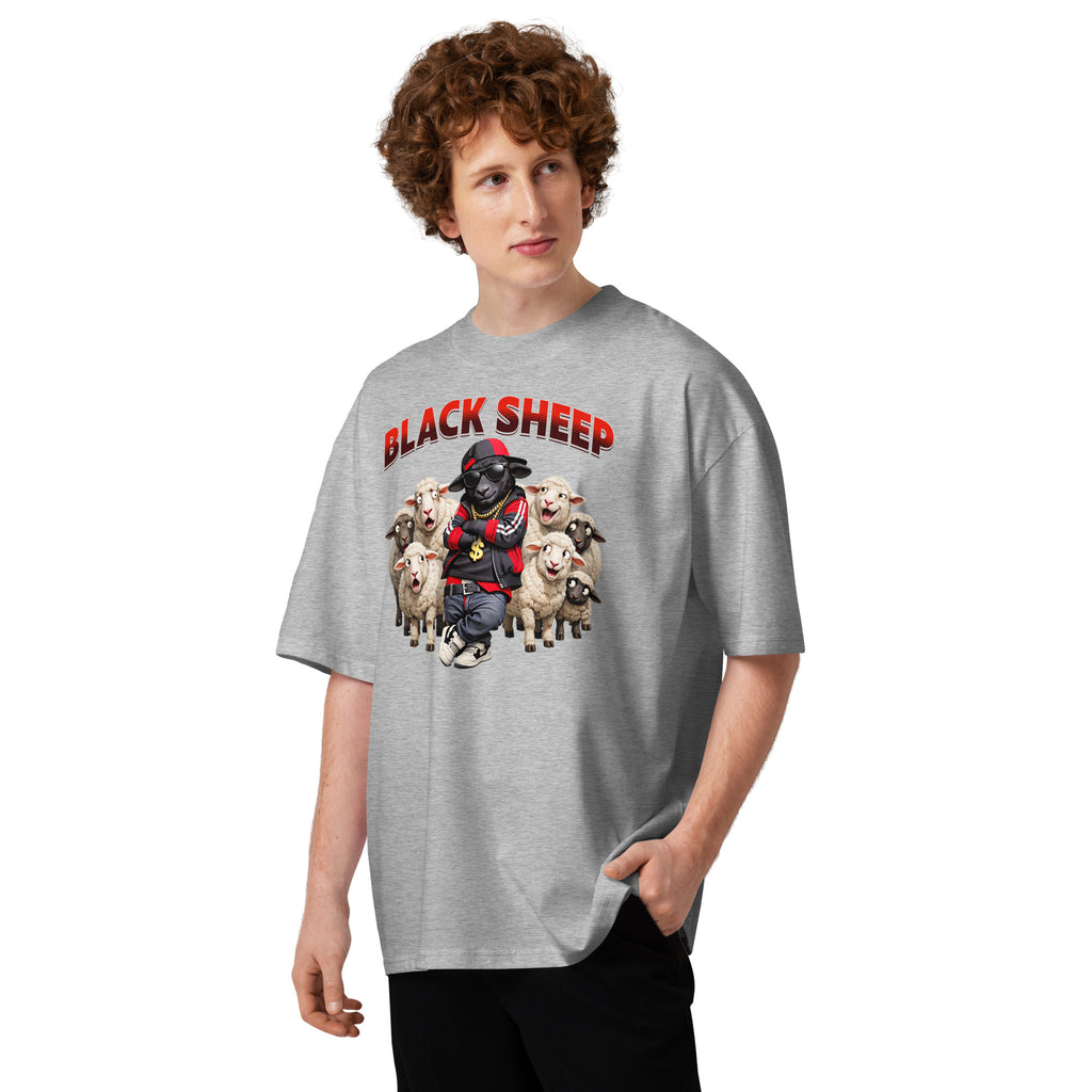 Black Sheep Way Unisex organic oversized high neck t-shirt — Heather Grey — front