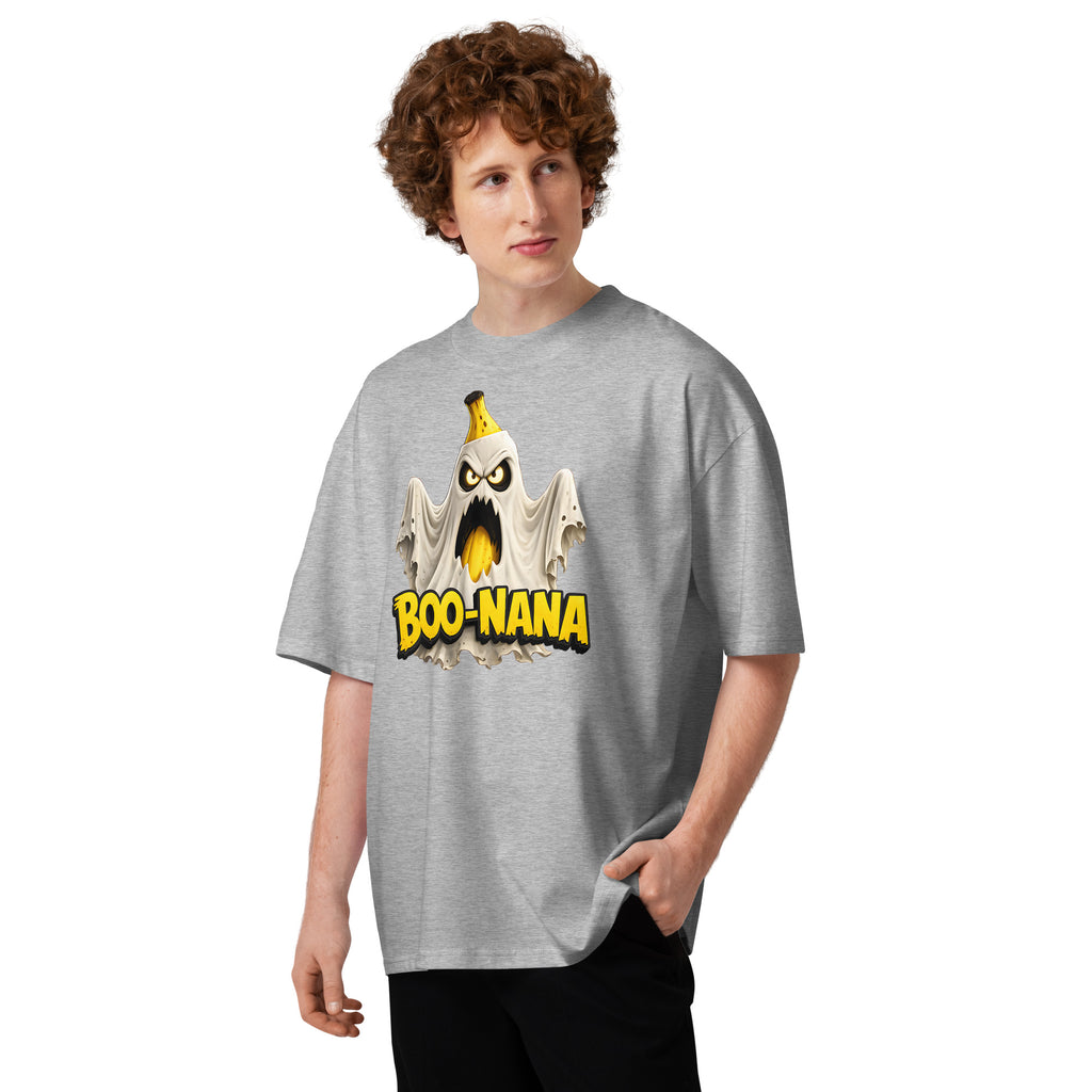 Boo Nana Unisex organic oversized high neck t-shirt — Heather Grey — front
