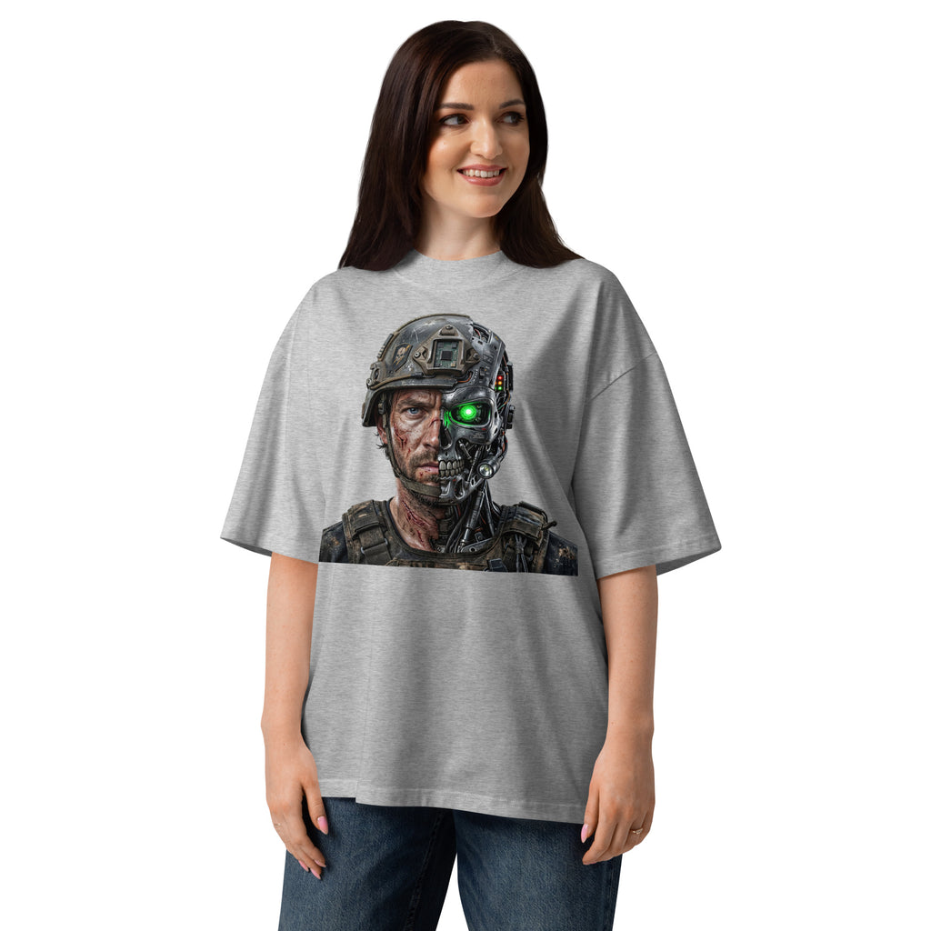 Borg Soldier Unisex organic oversized high neck t-shirt — Heather Grey — front