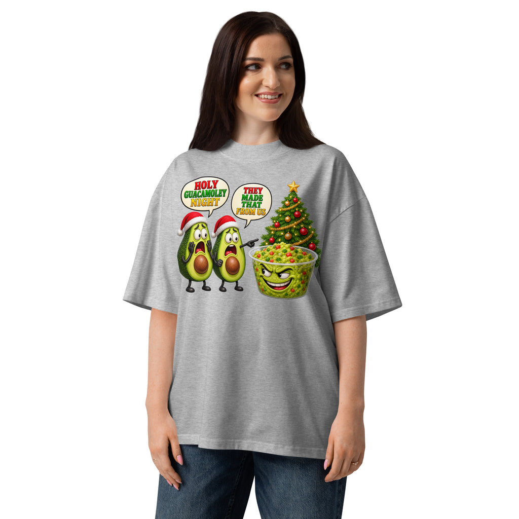 Christmas Guacamole Unisex organic oversized high neck t-shirt — Heather Grey — front