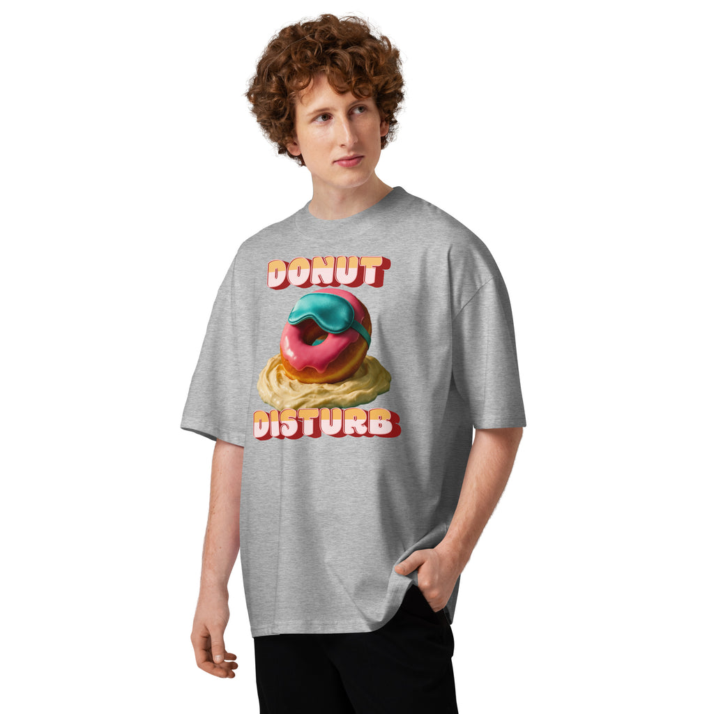Donut Disturb Unisex organic oversized high neck t-shirt — Heather Grey — front