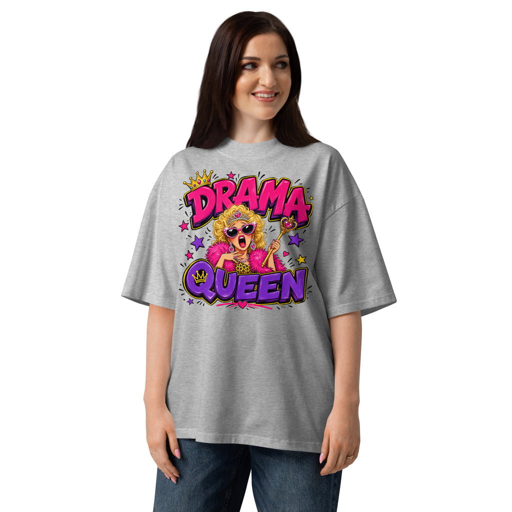 Drama Queen Unisex organic oversized high neck t-shirt — Heather Grey — front