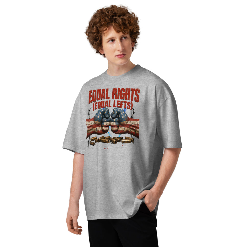 Equal Rights Equal Lefts Unisex organic oversized high neck t-shirt — Heather Grey — front