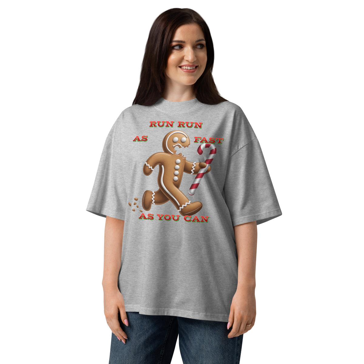 Gingerbread Man Unisex organic oversized high neck t-shirt — Heather Grey — front