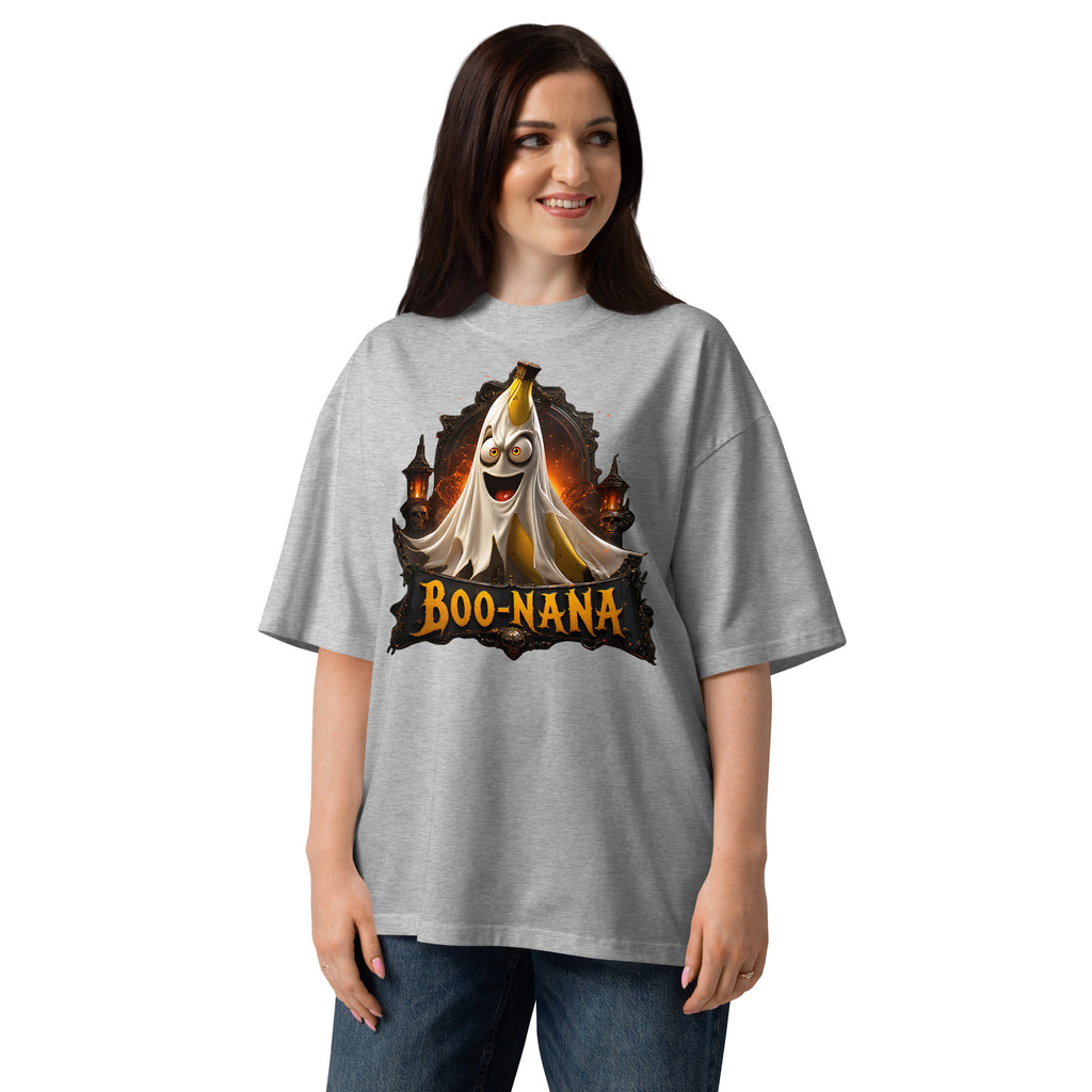 Halloween Banana Unisex organic oversized high neck t-shirt — Heather Grey — front
