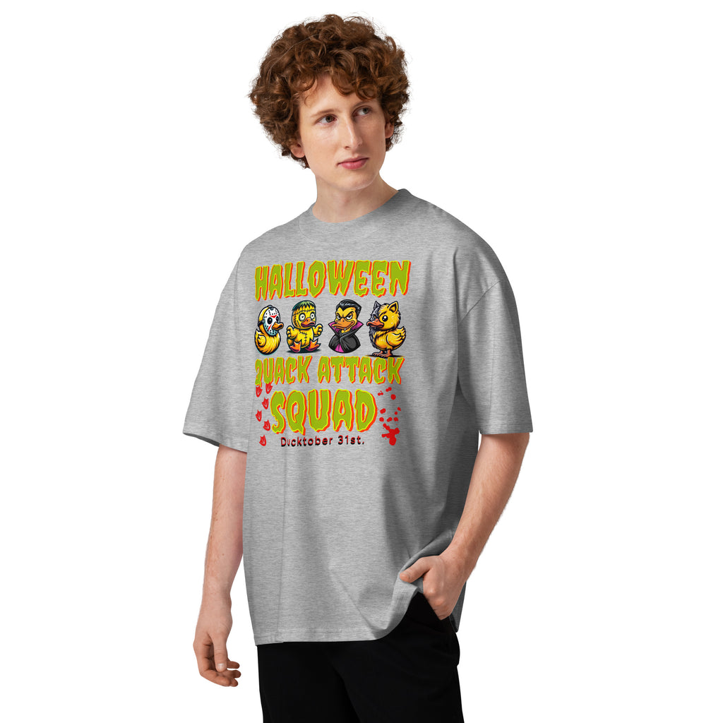 Halloween Quack Attack Unisex organic oversized high neck t-shirt — Heather Grey — front