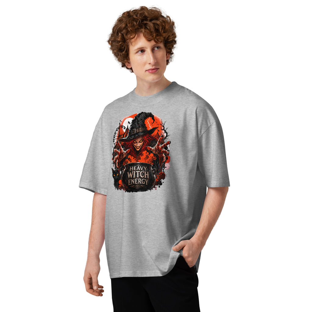 Heavy Witch Energy Unisex organic oversized high neck t-shirt — Heather Grey — front