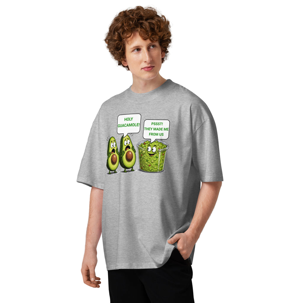 Holy Guacamole Unisex organic oversized high neck t-shirt — Heather Grey — front