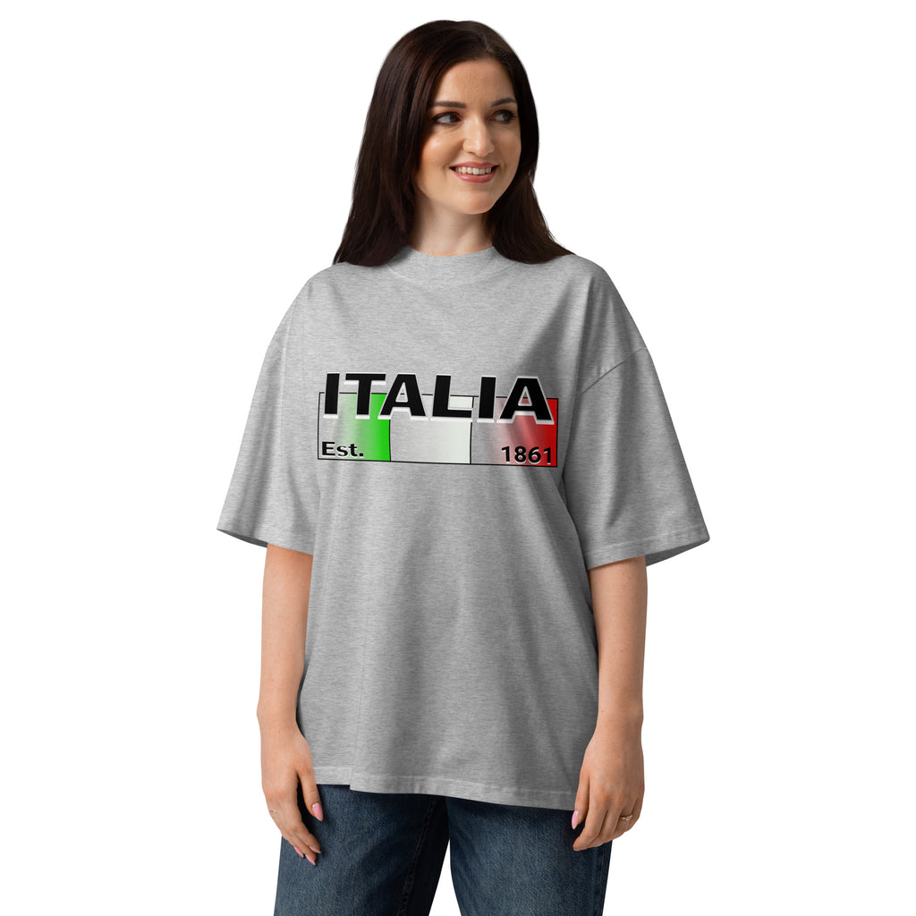 Italy Unisex organic oversized high neck t-shirt — Heather Grey — front