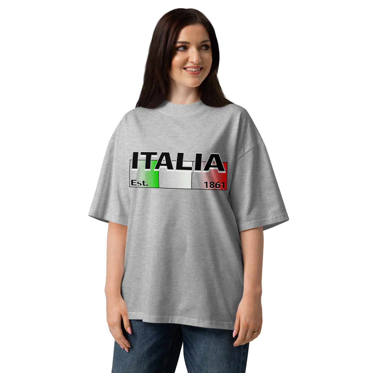 Italy Unisex organic oversized high neck t-shirt — Heather Grey — front