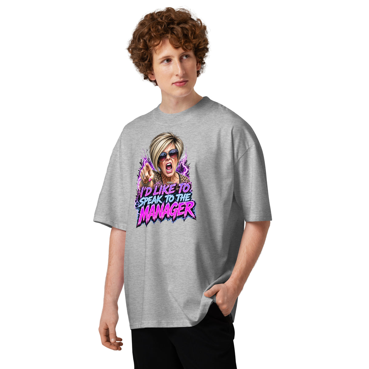 Karen Unisex organic oversized high neck t-shirt — Heather Grey — front