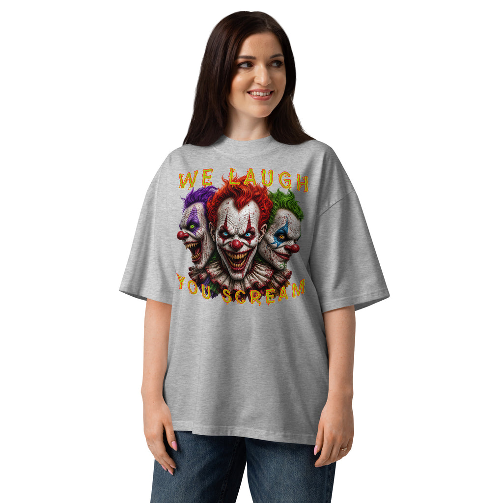 Killer Smiles Unisex organic oversized high neck t-shirt — Heather Grey — front