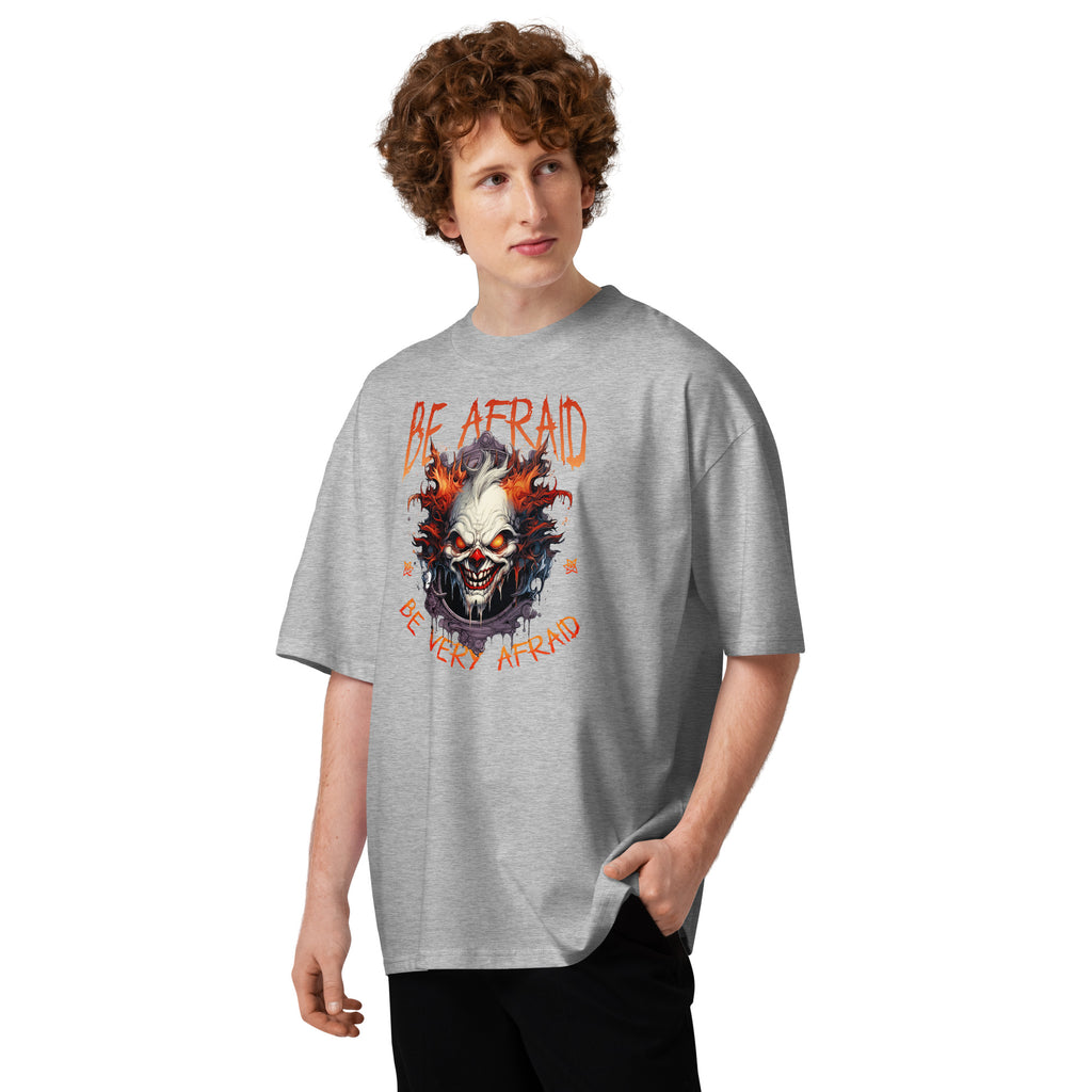 Mad Clown Unisex organic oversized high neck t-shirt — Heather Grey — front