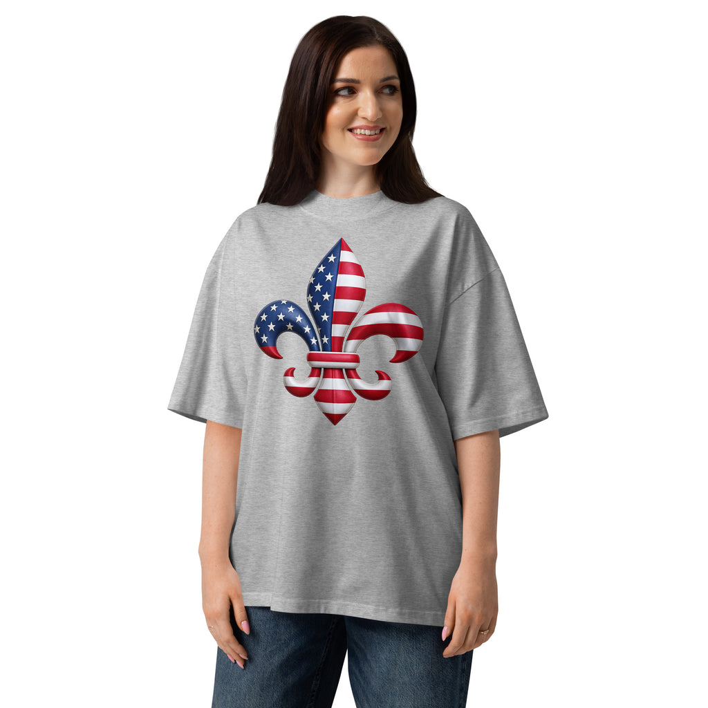 New Orleans Unisex organic oversized high neck t-shirt — Heather Grey — front