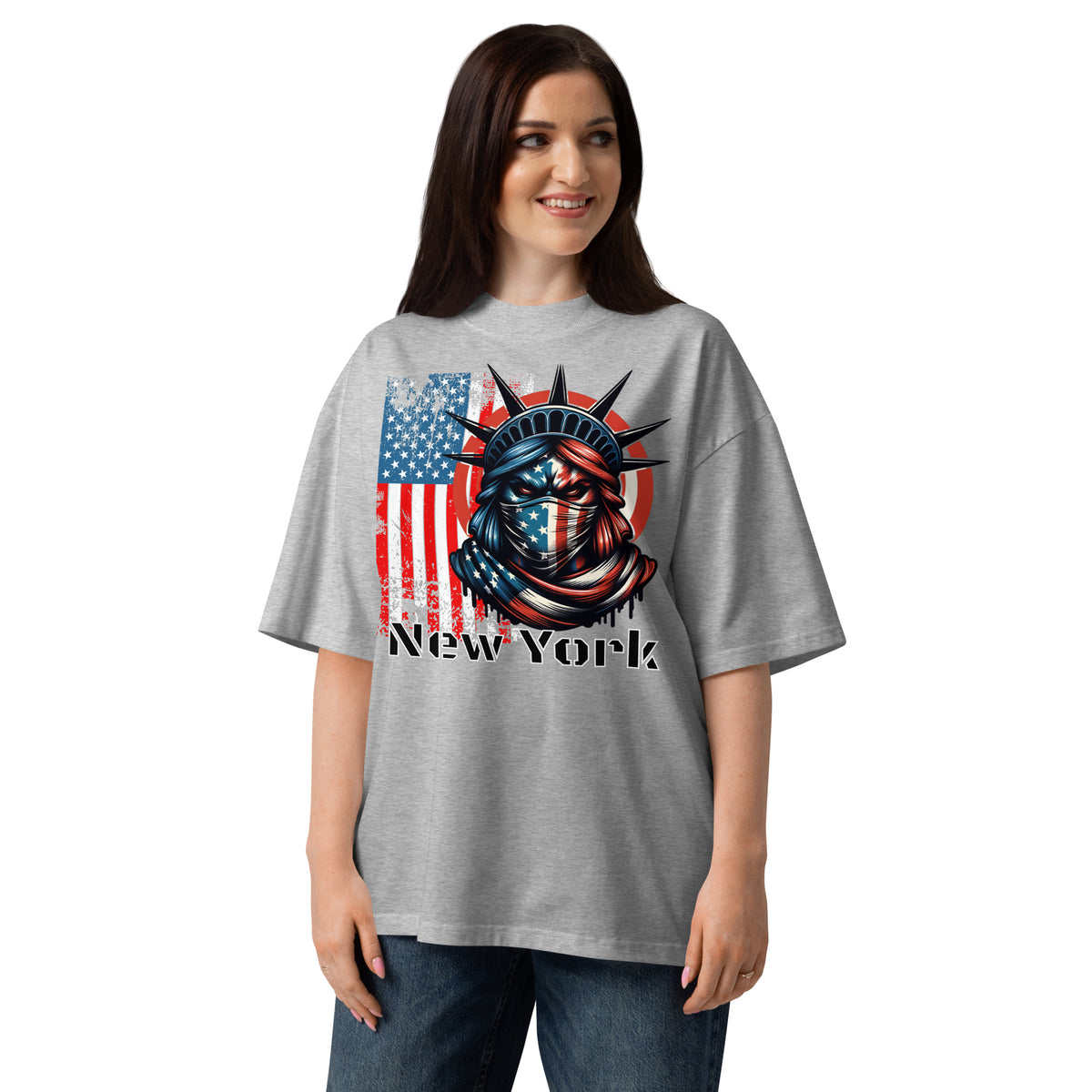 New York City Unisex organic oversized high neck t-shirt — Heather Grey — front
