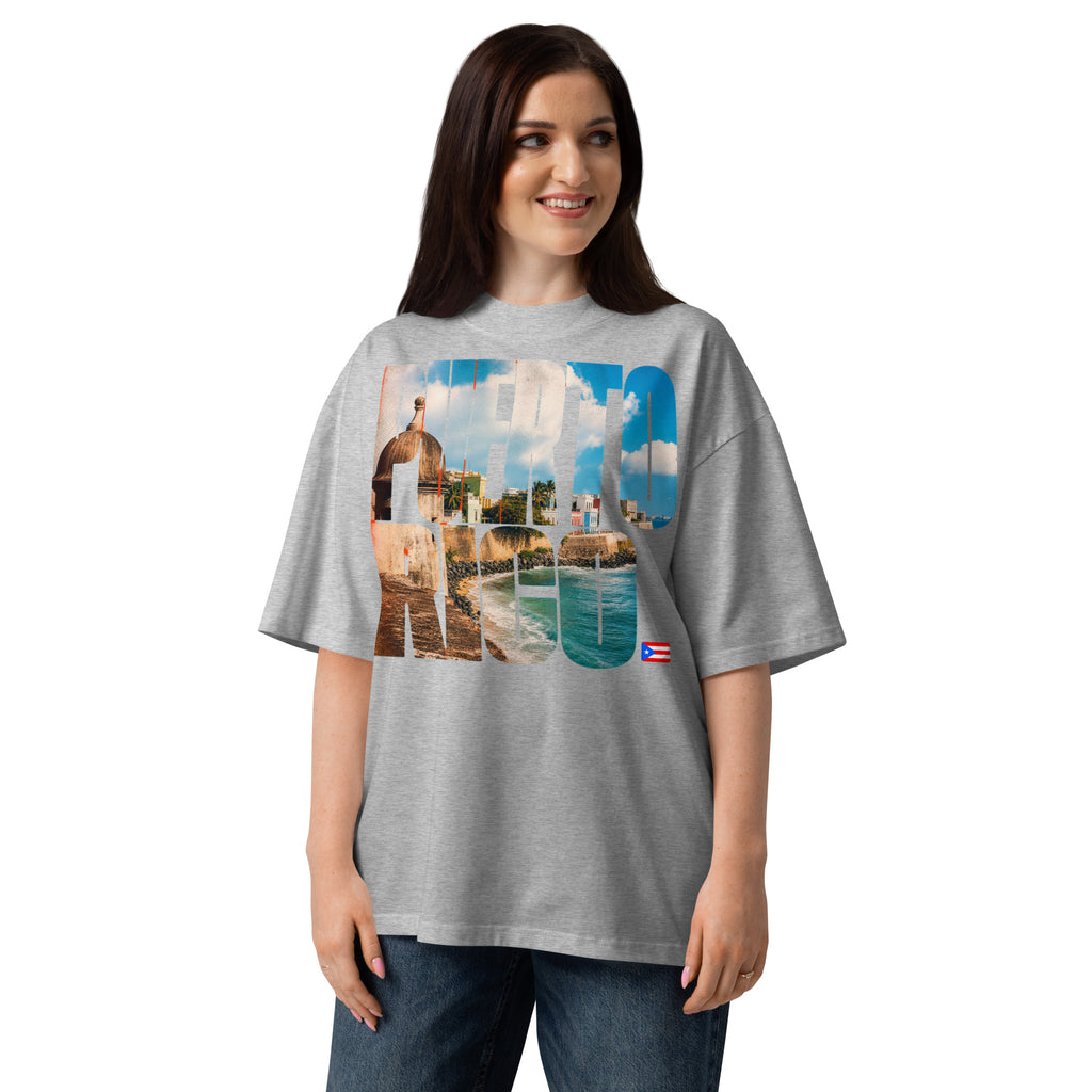 Puerto Rico Unisex organic oversized high neck t-shirt — Heather Grey — front