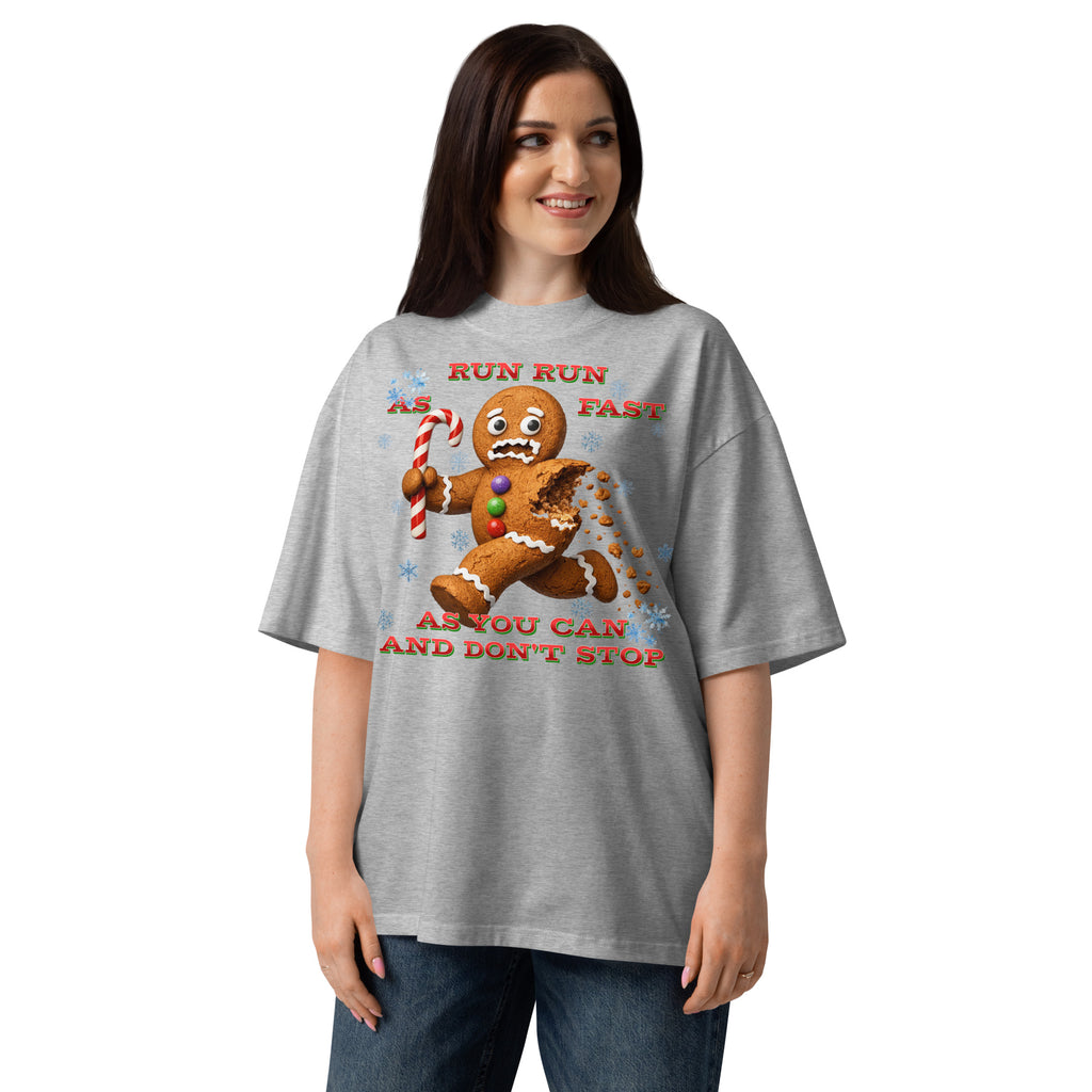 Run Run Unisex organic oversized high neck t-shirt — Heather Grey — front