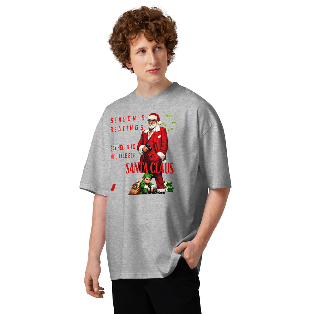 Santa Santana Unisex organic oversized high neck t-shirt — Heather Grey — front