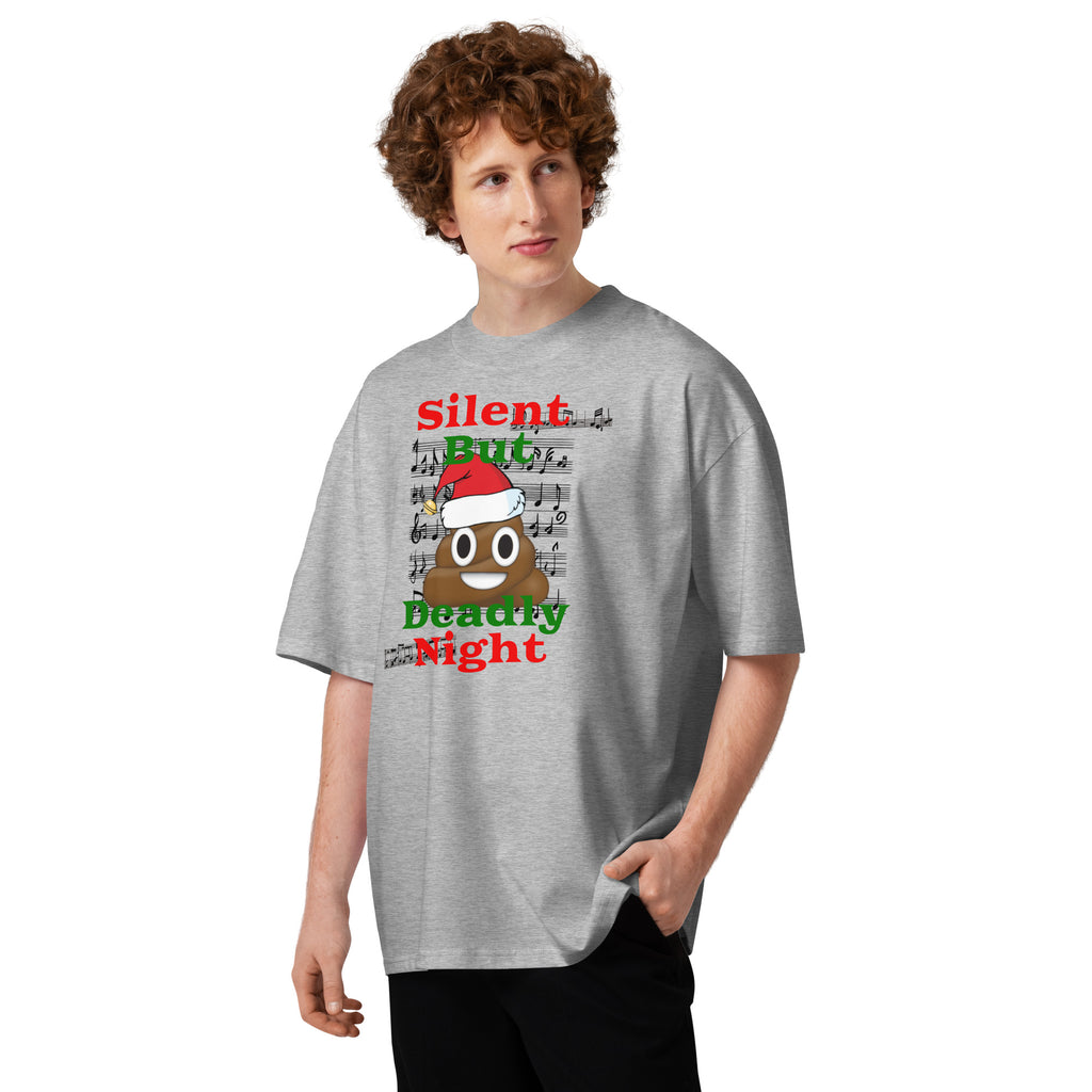 Silent Night Unisex organic oversized high neck t-shirt — Heather Grey — front