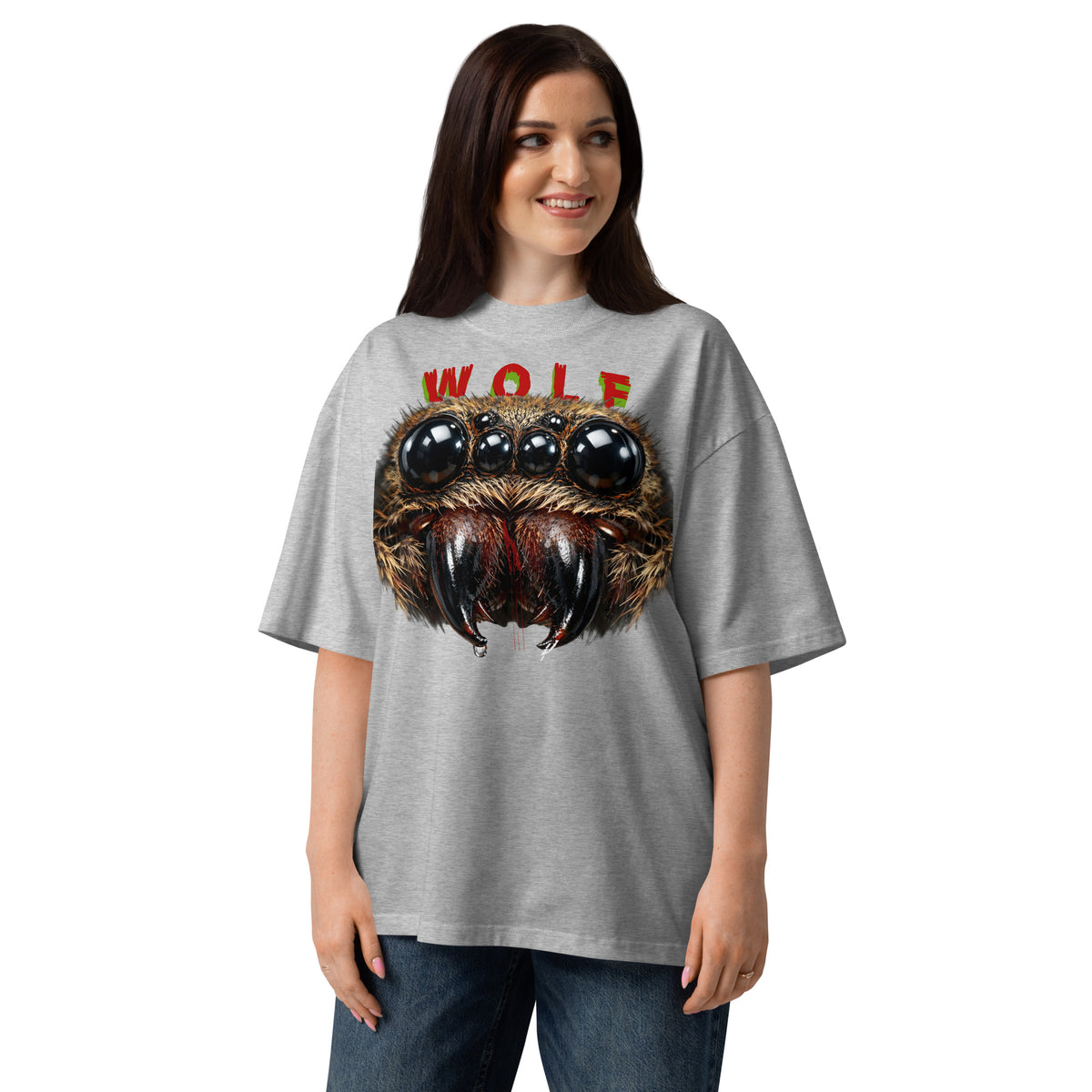 Spider Eyes Unisex organic oversized high neck t-shirt — Heather Grey — front