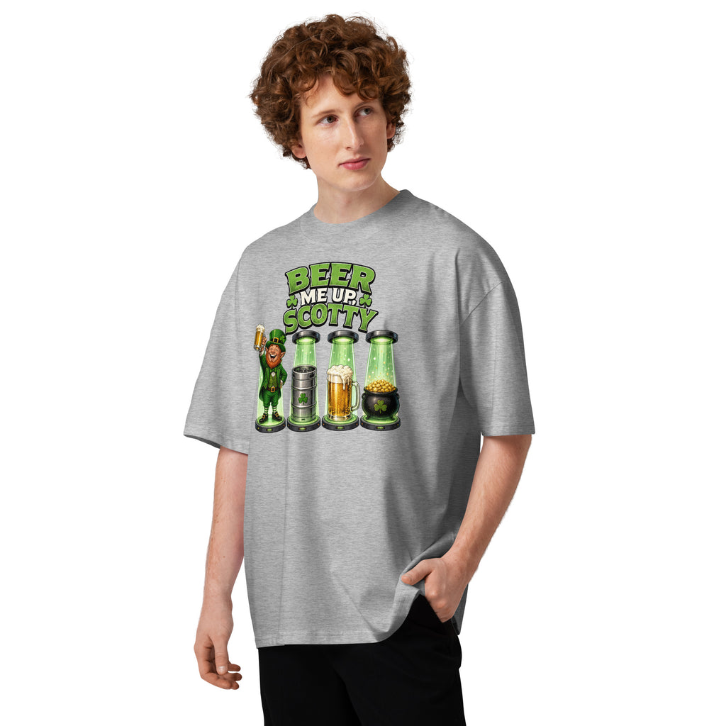 St. Patrick’s Day Transporter Unisex organic oversized high neck t-shirt — Heather Grey — front