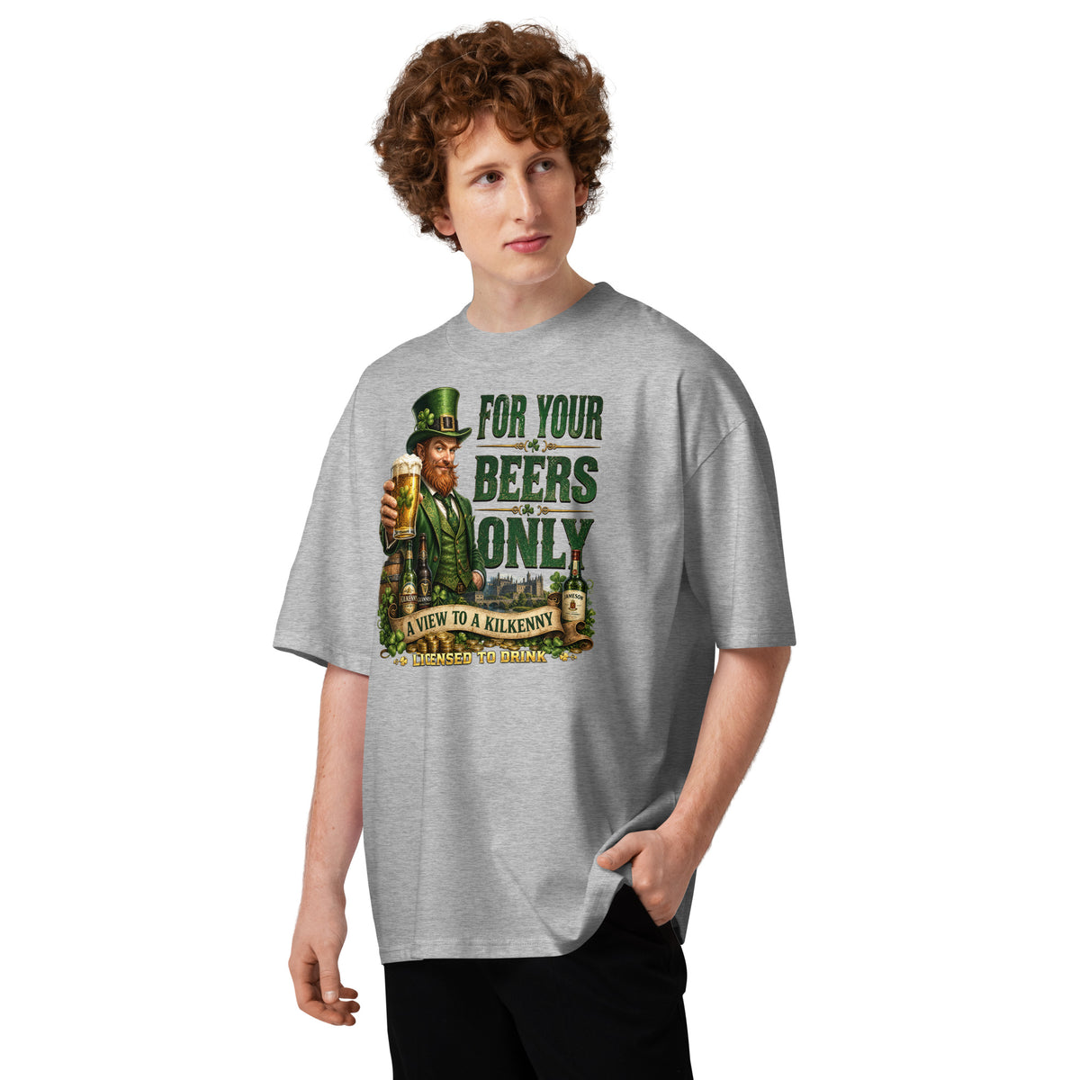 For Your Beers Only Unisex organic oversized high neck t-shirt — Heather Grey — front