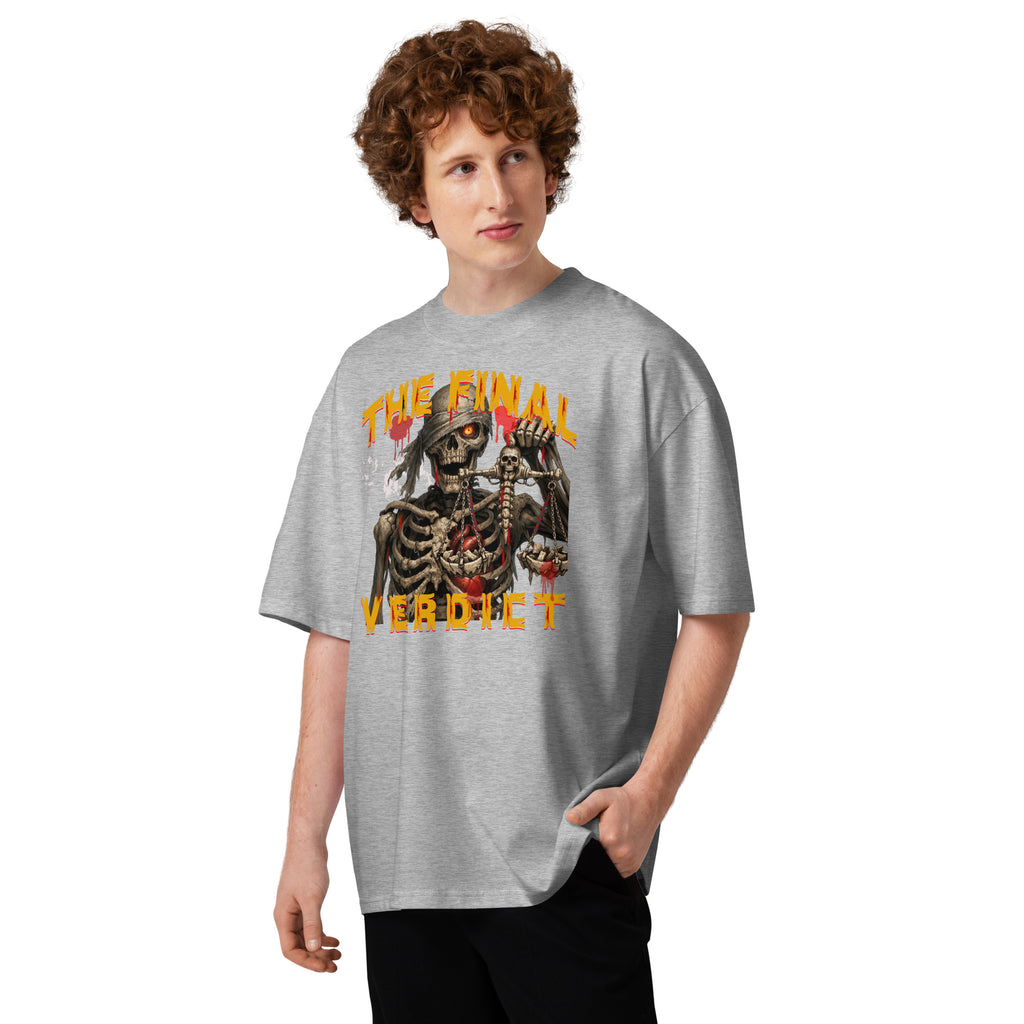 The Final Verdict Unisex organic oversized high neck t-shirt — Heather Grey — front