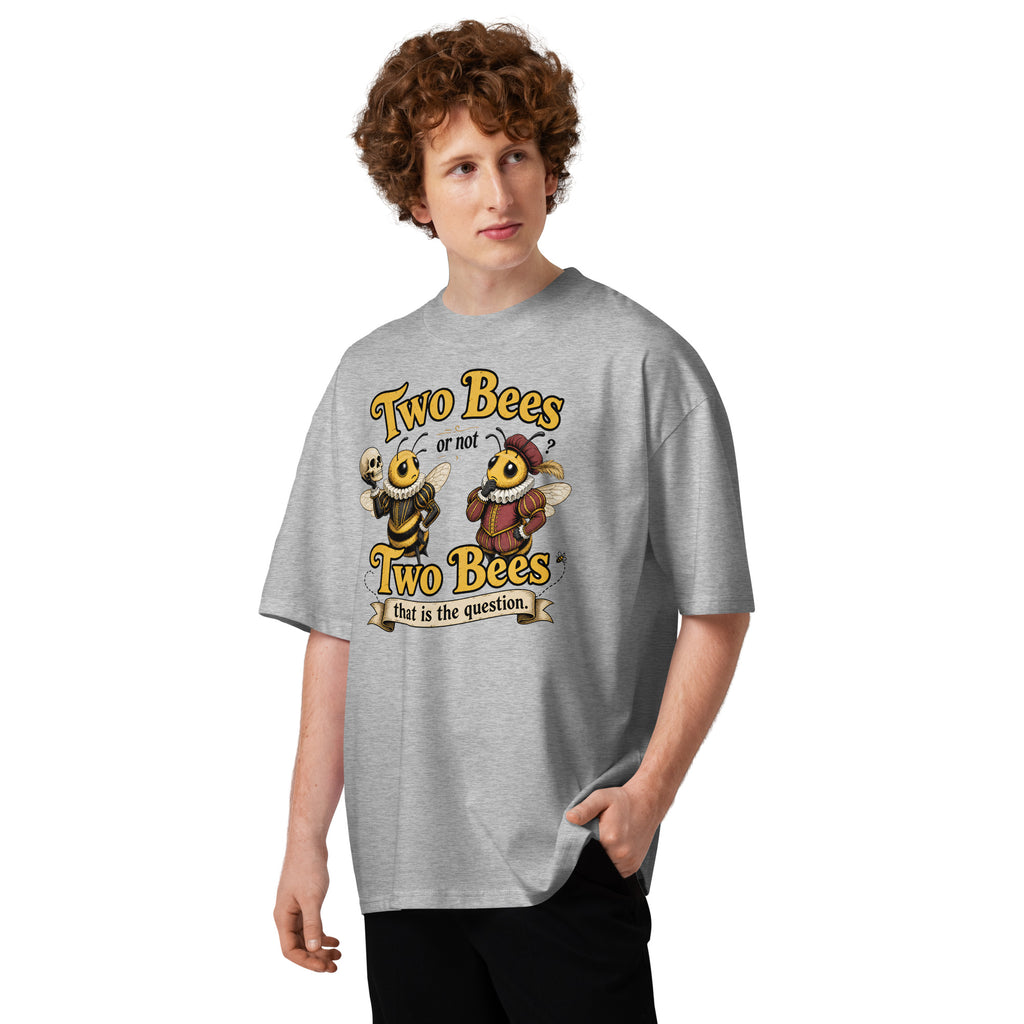 Two Bees Unisex organic oversized high neck t-shirt — Heather Grey — front