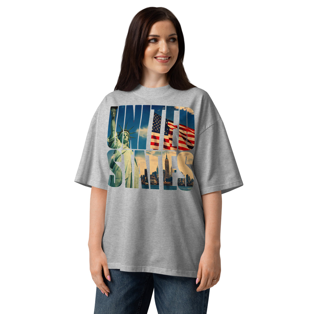 United States Unisex organic oversized high neck t-shirt — Heather Grey — front