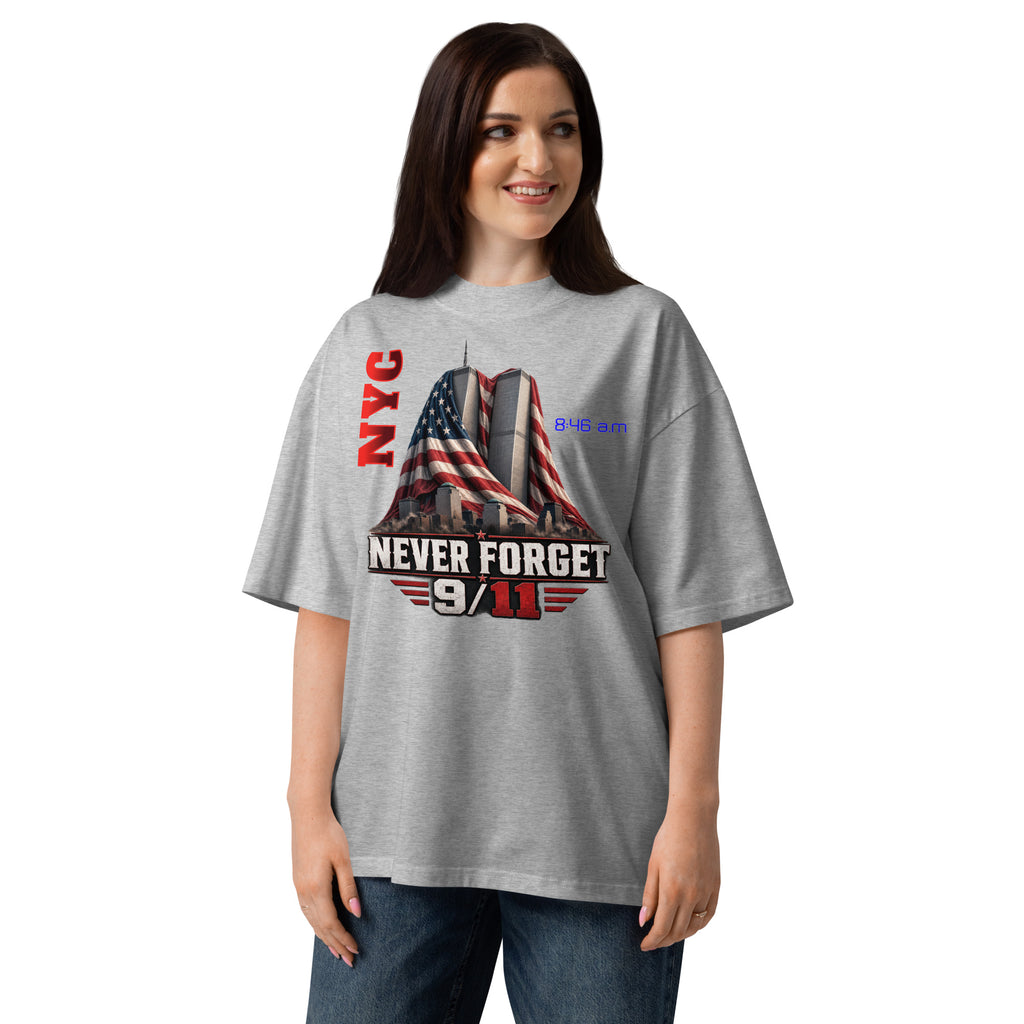 WTC 9/11 Unisex organic oversized high neck t-shirt — Heather Grey — front