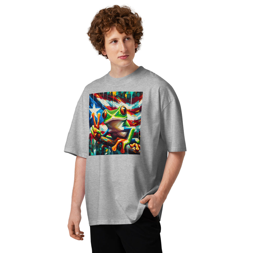 Coqui Frog Unisex organic oversized high neck t-shirt — Heather Grey — front