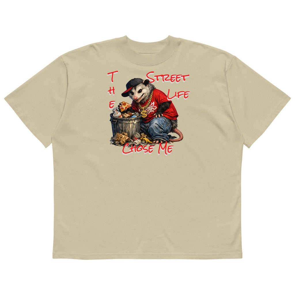 NY Possum Life Unisex organic oversized high neck t-shirt — Stone — front
