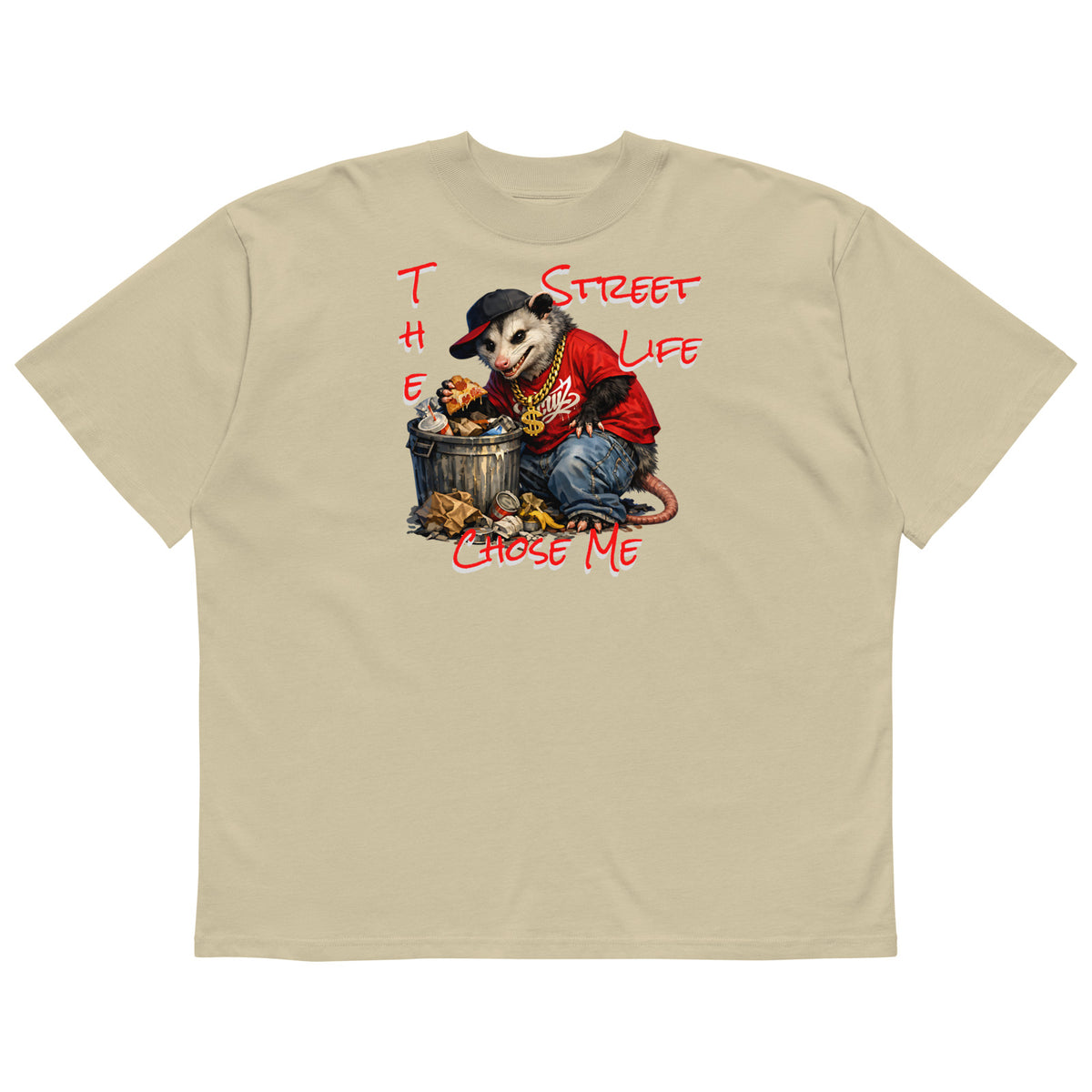 NY Possum Life Unisex organic oversized high neck t-shirt — Stone — front