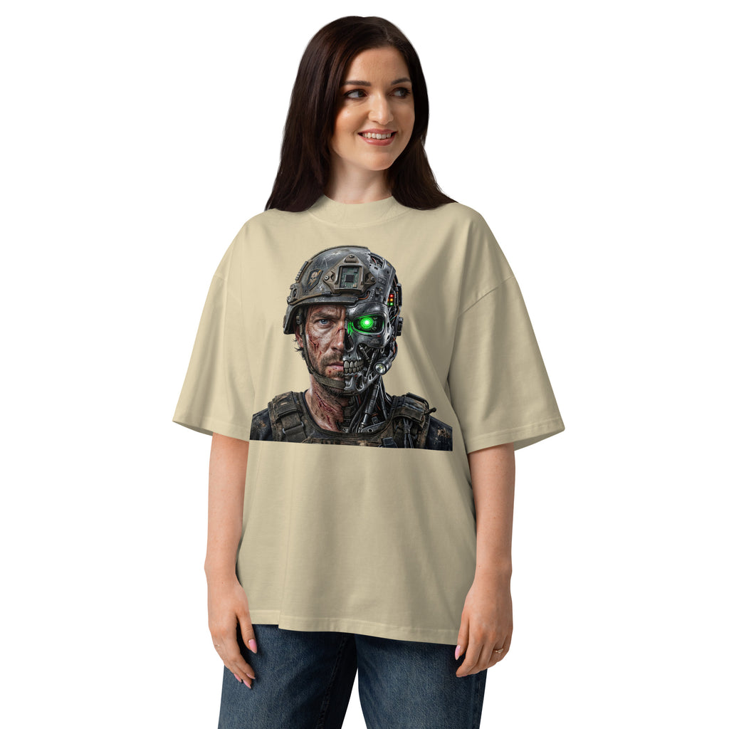 Borg Soldier Unisex organic oversized high neck t-shirt — Stone — front