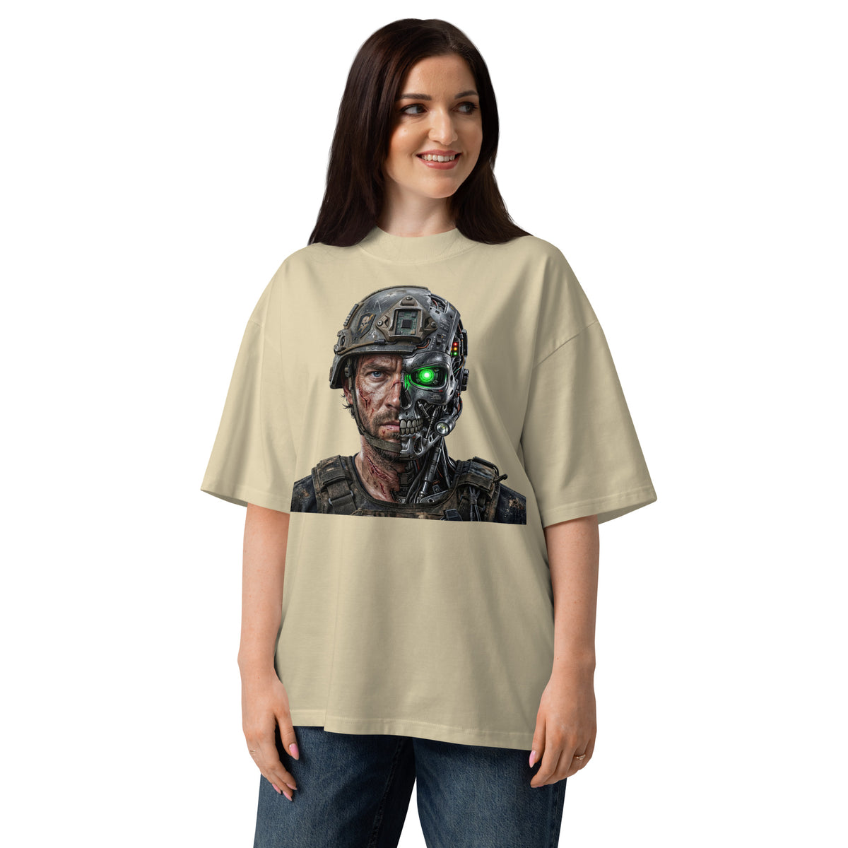 Borg Soldier Unisex organic oversized high neck t-shirt — Stone — front