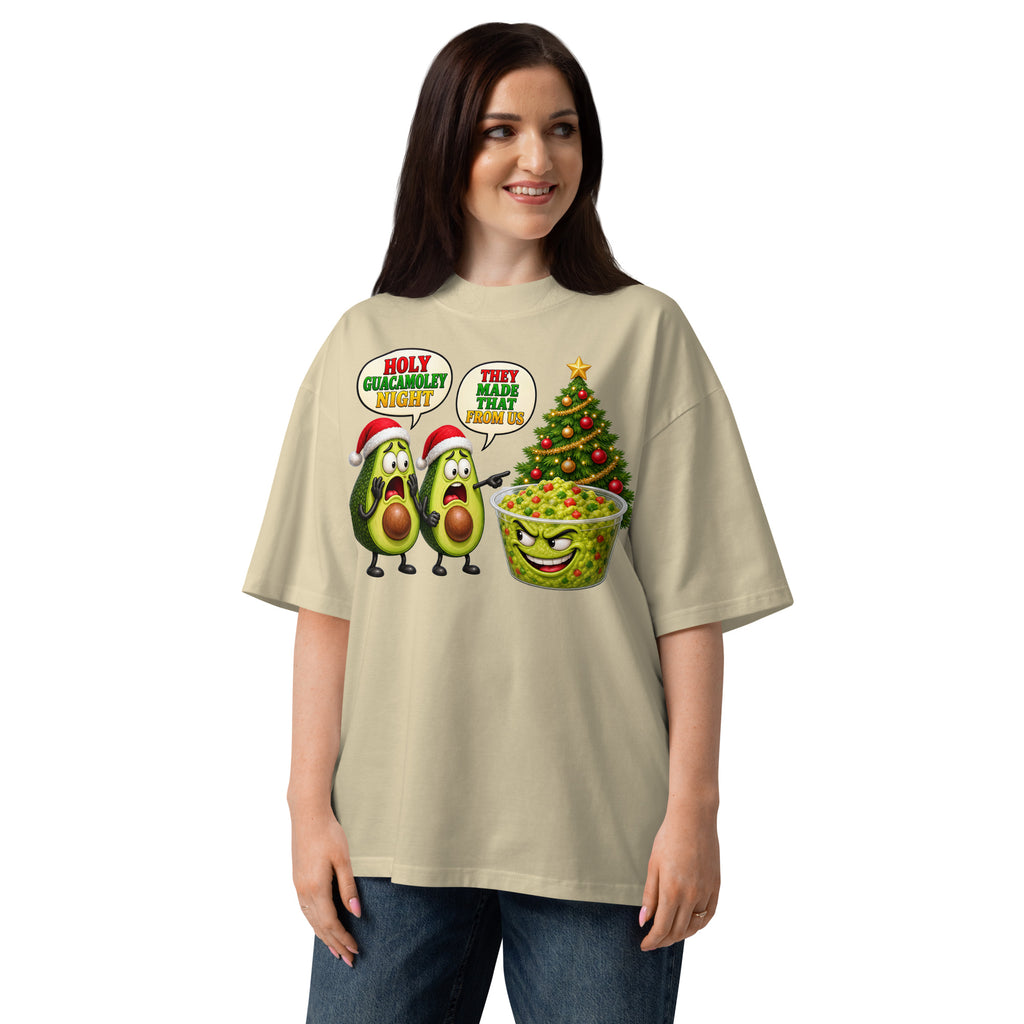 Christmas Guacamole Unisex organic oversized high neck t-shirt — Stone — front