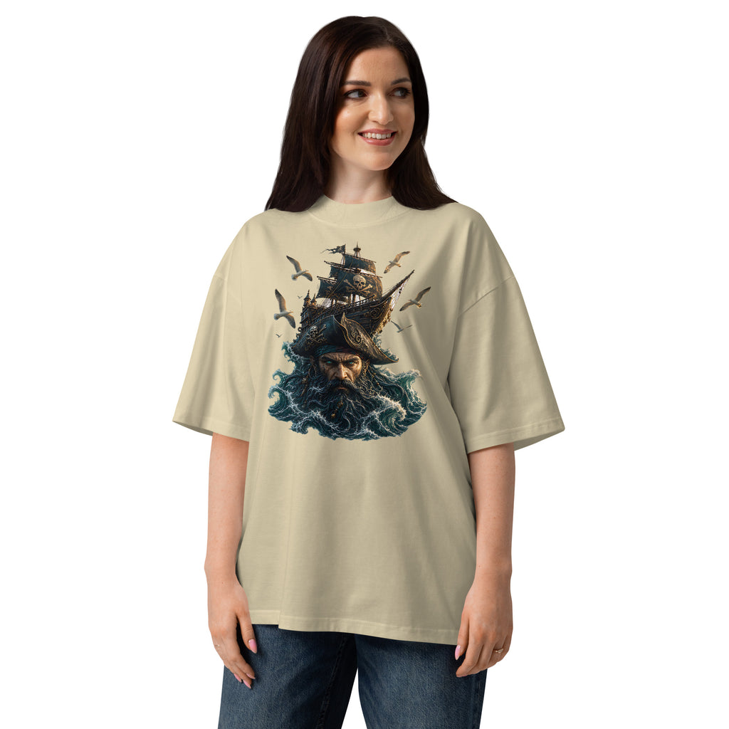 Dead Waters Unisex organic oversized high neck t-shirt — Stone — front